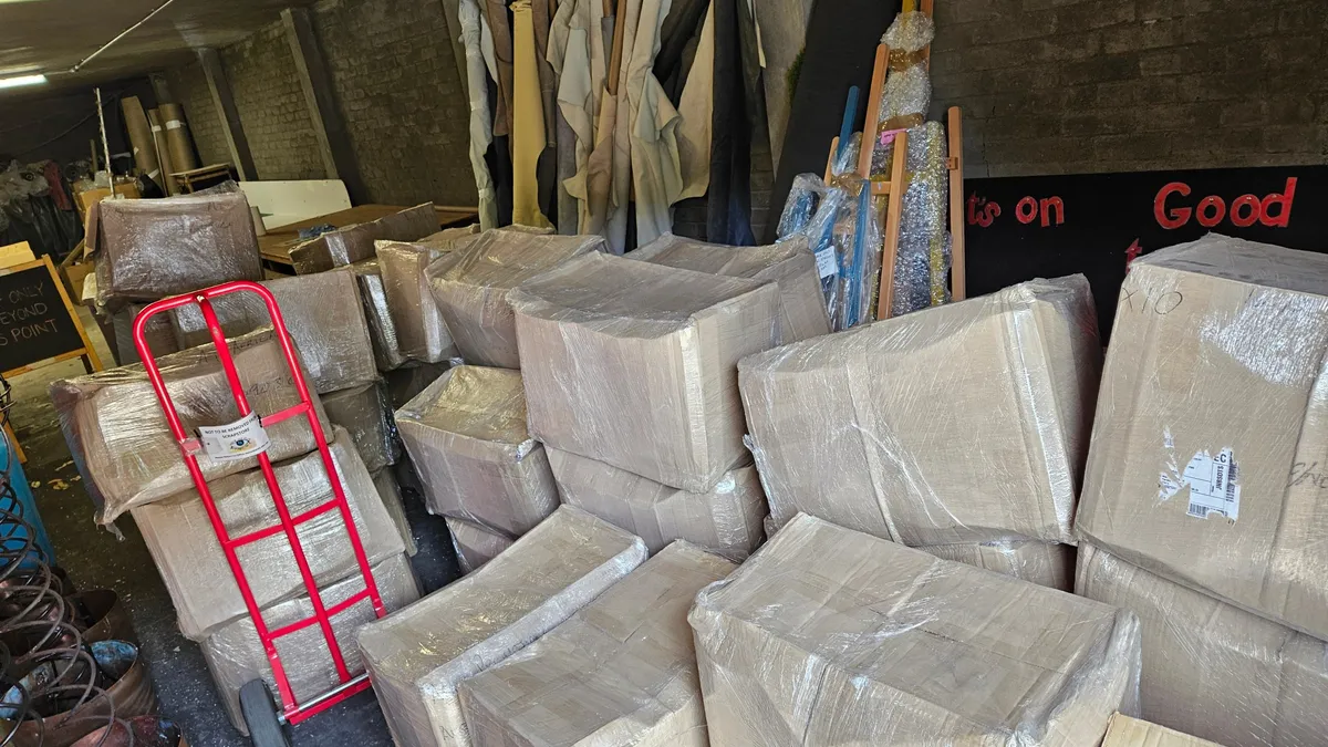 Boxes of rescued materials stored in bulk at the Scrapstore