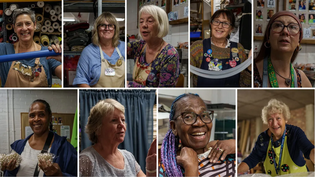 Nine of Scrapstore's store volunteers at work in the store